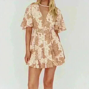 ONE AND ONLY COLLECTION - ESTELLE ANGEL SLEEVE DRESS FLORAL BROWN